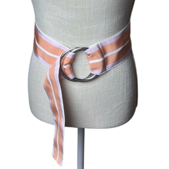 RALPH LAUREN 3” Wide Striped Ribbon Belt - Pastel Orange & Pink - XS to Med main image 6